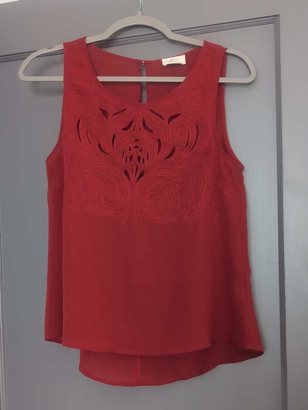 Urban Outfitters Pins & Needles Red Sleeveless Camisole with Cutout Embroidery